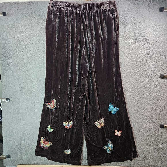$365 NEW Johnny Was Velvet‎ Wide Leg Pant XXL Butterfly Embroidered Brown - Picture 12 of 16